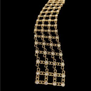 1980’s Retired Swarovski Rhinestone Bracelet Wide Chain Cuff Style with Openwork